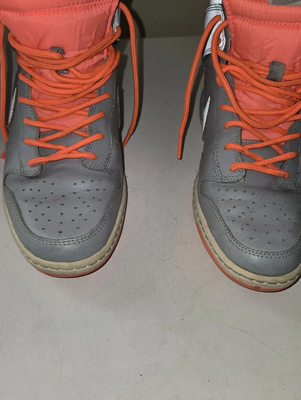 Nike Women's High-Top Wedge Sneakers in Gray and Coral Orange (Reflective)